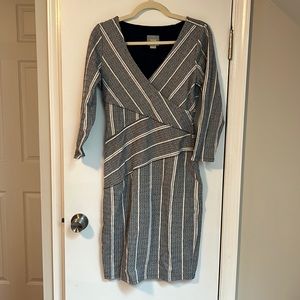 Maeve fitted 3/4 sleeve striped dress, size small